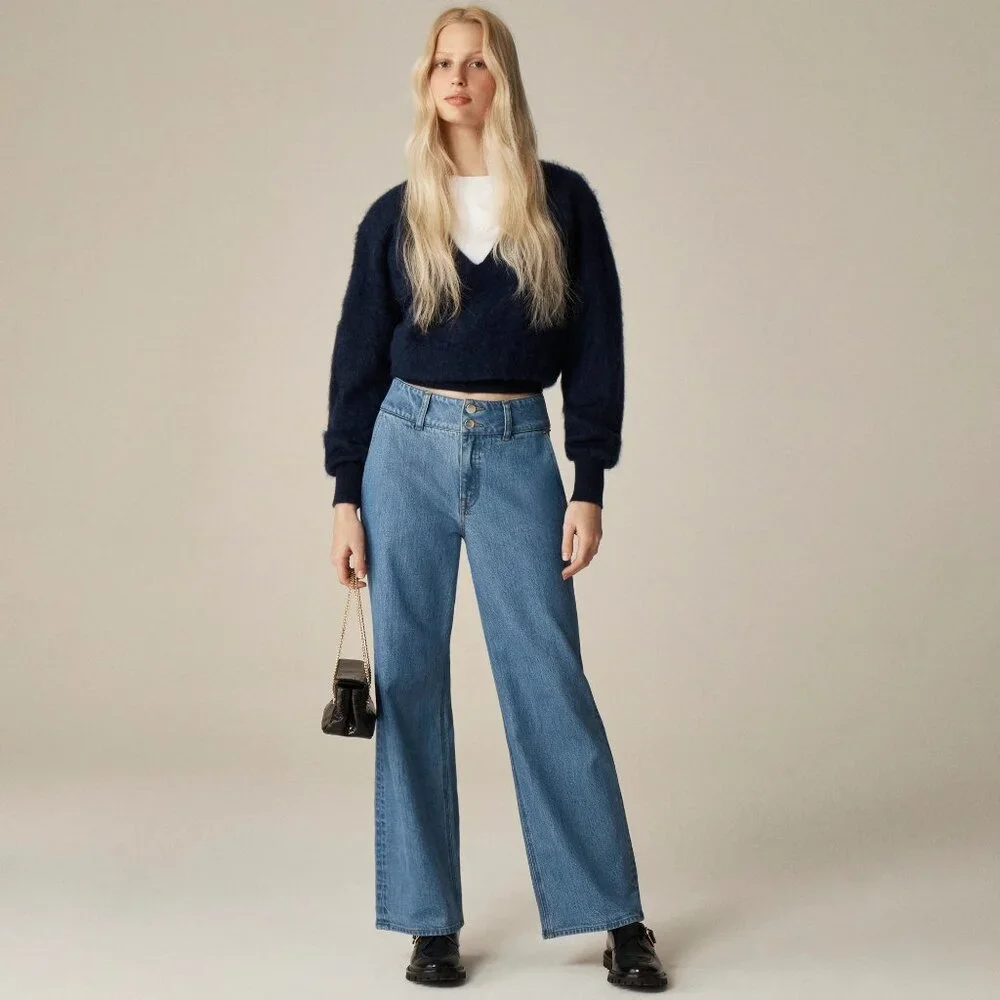 J. Crew Petite Slim-Wide Jean Womens 32P Blue Utilitarian‎ Preppy Collegiate NWT
